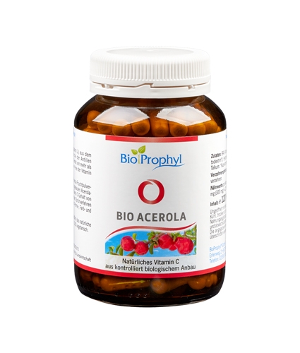 BioProphyl Acerola Vitamine C puur BIO 120 plantaardige capsules à 600 mg acerolapoeder uit gecontroleerde biologische teelt, DE-ÖKO-013