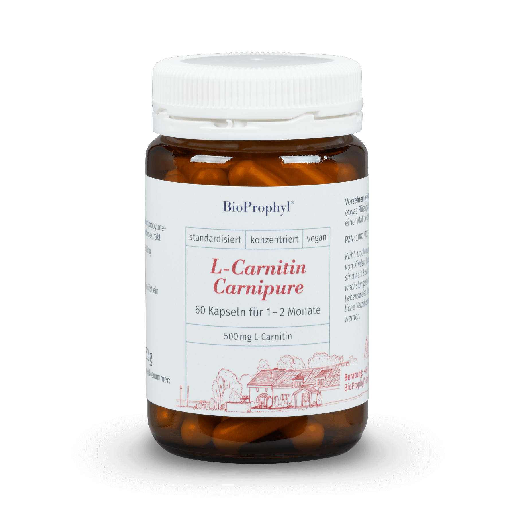 BioProphyl L-Carnitine Carnipure® 60 vegetarische capsules van 500 mg L-carnitine per stuk in Carnipure®-kwaliteit